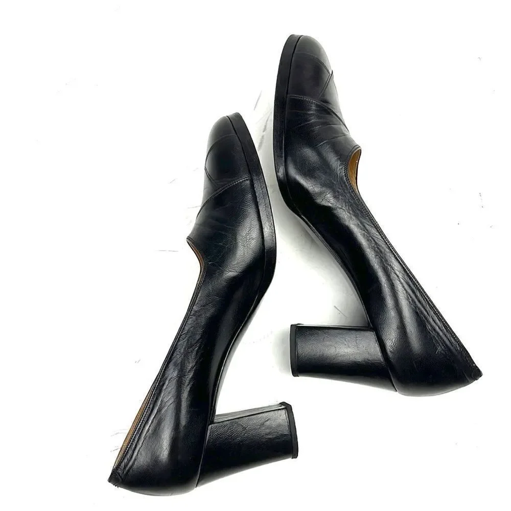 Black Leather Italian made Pumps Heels LA SFINGE by Vittorio De Maio size 9,5